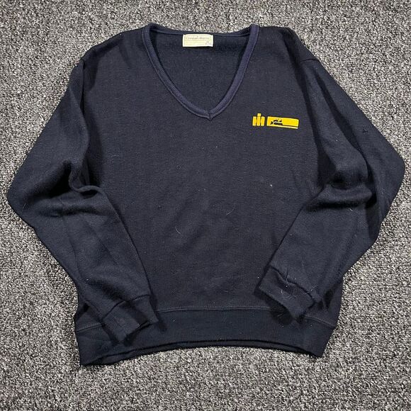 Vintage Creslan & Rayon Sweater Men’s Medium Black V-Neck Construction Logo - Picture 1 of 6